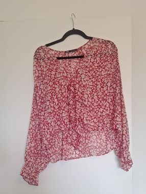 Zara Pink and White Floral Ruffle Blouse